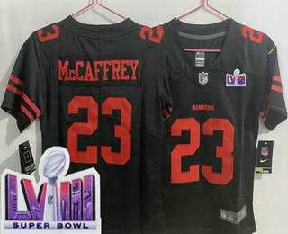 Women's San Francisco 49ers #23 Christian McCaffrey Limited Black LVIII Super Bowl Vapor Jersey,We sell and wholesale Women's San Francisco 49ers #23 Christian McCaffrey Limited Black LVIII Super Bowl Vapor Jersey on line form chian!